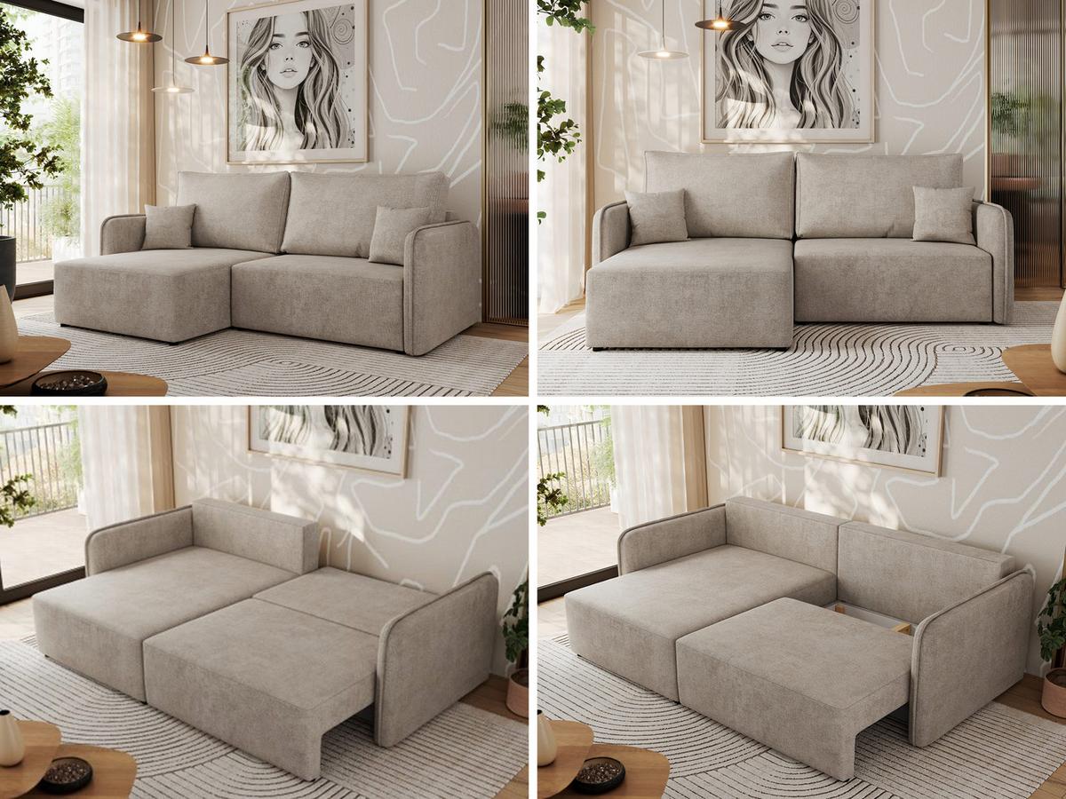 ECKSCHLAFSOFA MESTO L Beige Struktur - links - Beige/Schwarz, Kunststoff/Textil (227/147cm) - MKS