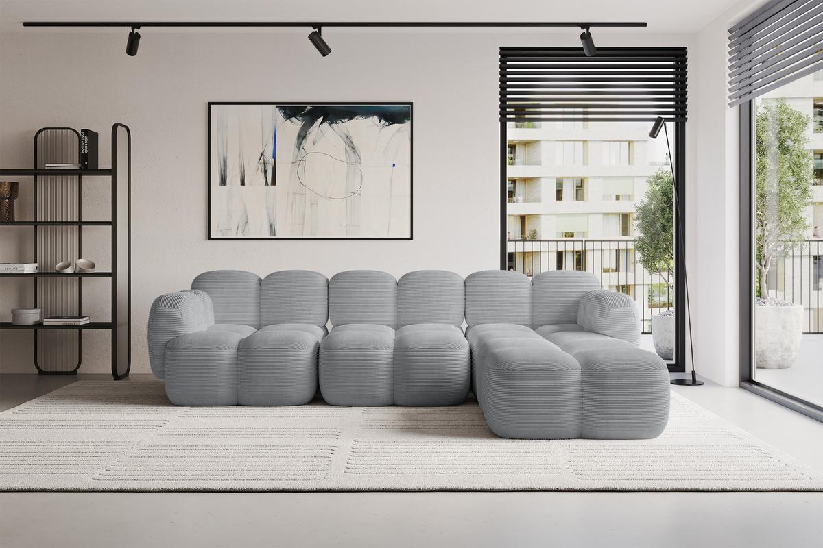 ECKSOFA modulares Sofa Rechts Miko-L2 302x205x75 Grau Cord - Anthrazit/Schwarz, Holzwerkstoff/Kunststoff (302/205cm) - ALTDECOR