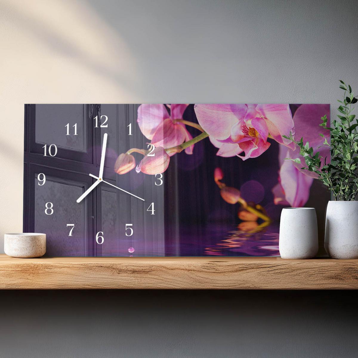 WANDUHR aus Glas 60x30 cm - Orchidee - Lila, Glas (60/30/0.4cm) - TULUP