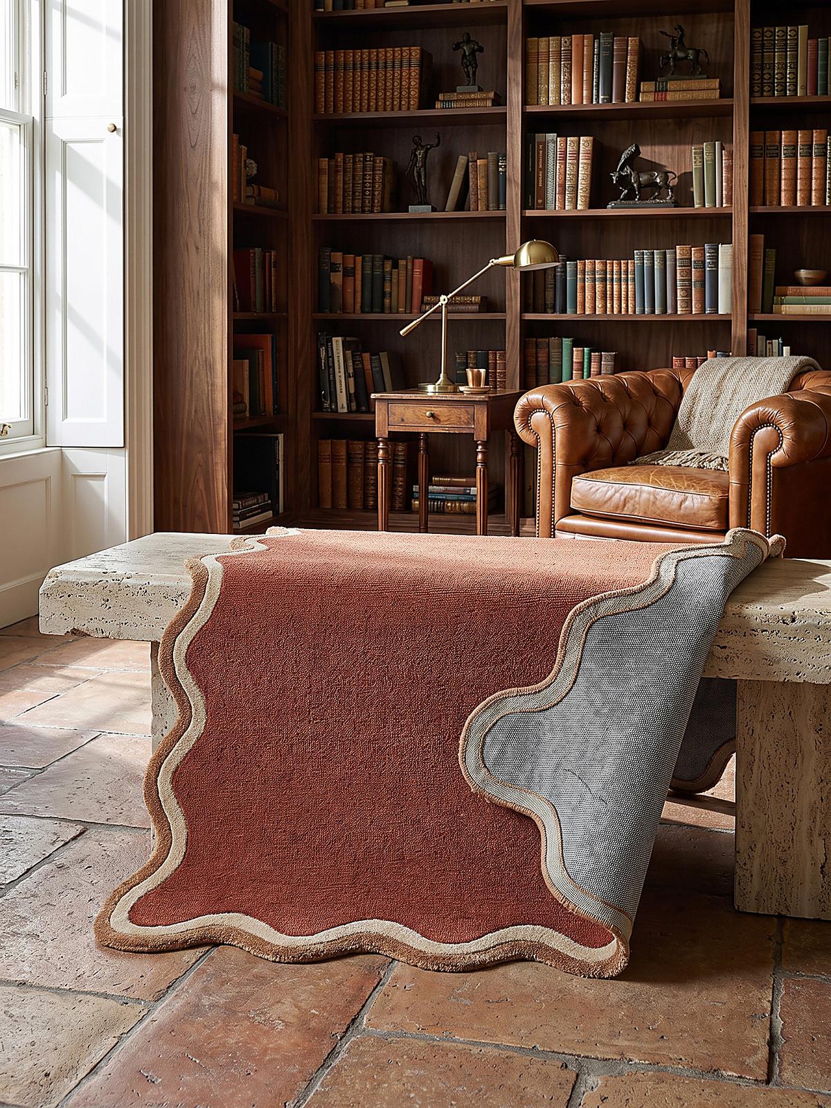 WOLLTEPPICH handgetuftet ALHAM, Wellenbordüre, Terrakotta, 120 x 170 cm - Orange, Textil (120/170cm) - KADIMA DESIGN