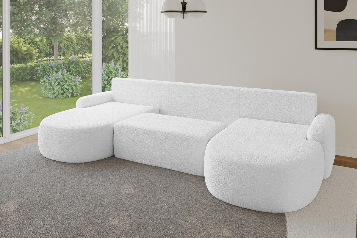 WOHNLANDSCHAFT mit Schlaffunktion und Bettkasten LIRA-U - 335x172x89 Weiß - Weiß, Holzwerkstoff/Textil (335/89/172cm) - ALTDECOR