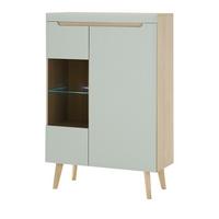 HIGHBOARD Pistazie grün, Eiche, skandinavisch 90 x 134 cm, Vitrine mit Soft-Close-Funktion - Eichefarben/Pastellgrün, Glas/Holz (90/134/40cm) - Furn.Design