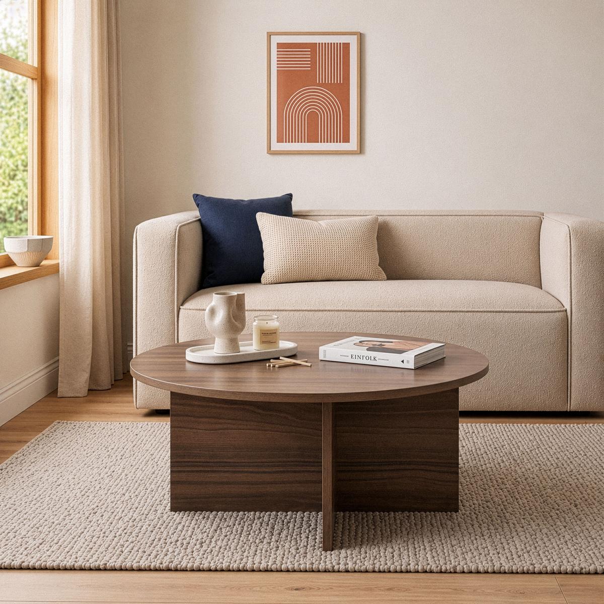 COUCHTISCH mit abgerundeter Platte - soleil 90/90/40 cm - Naturfarben, Holzwerkstoff (90/90/40cm) - Calicosy