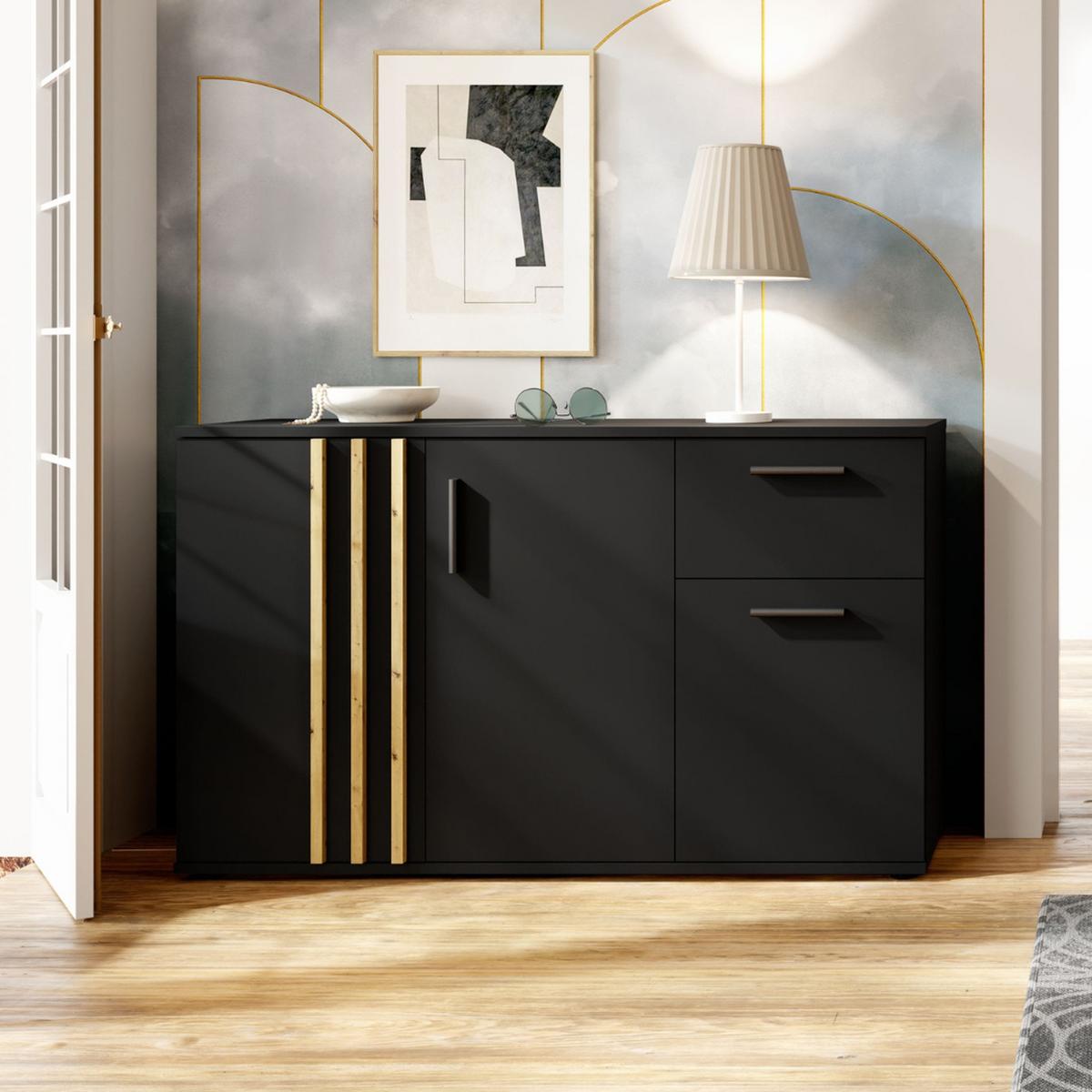 KOMMODE Schwarz 120/73/35 - Schwarz, Holzwerkstoff (120/73/35cm) - RAUMHIRSCH FURNITURE