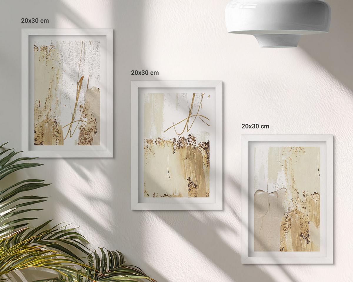 BILDER SET 3er Set - 20x30 cm Weißer Rahmen - Abstrakte Muster beige weiß - Weiß, Kunststoff (20/30cm) - TULUP