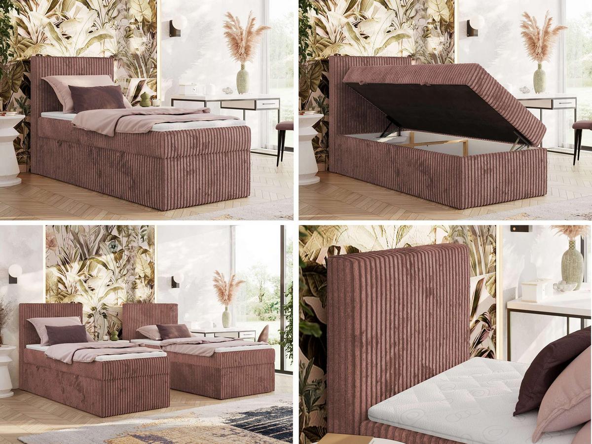 BOXBETT TILIANO 90/200 - Rosa Cord - H4 - Links - Rosa, Textil (90/200cm) - MKS