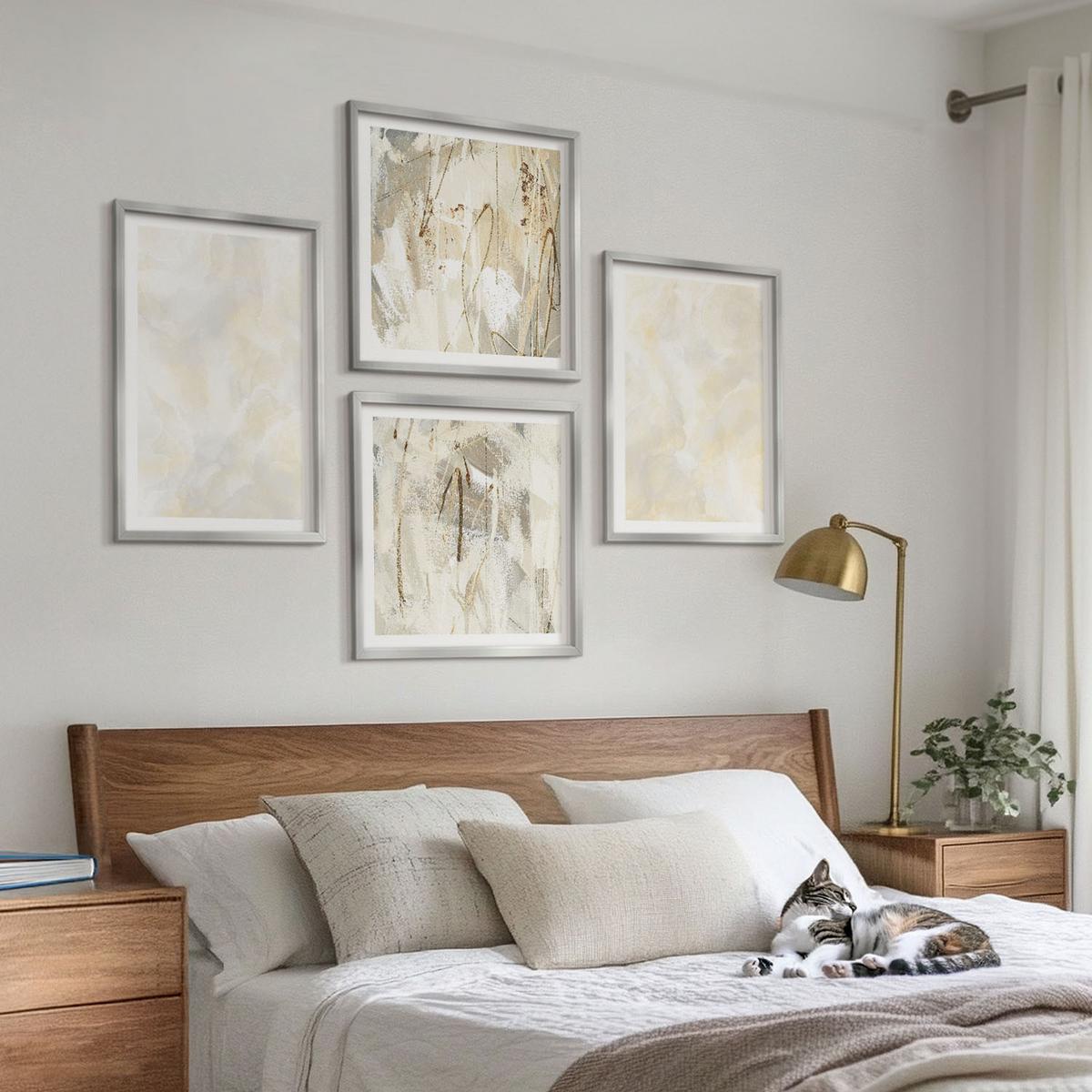 BILDER SET 4er Set - 50x50 cm & 40x60 cm Silberner Rahmen - Helles Strukturfarbendesign - Silberfarben, Kunststoff (50/50cm) - TULUP