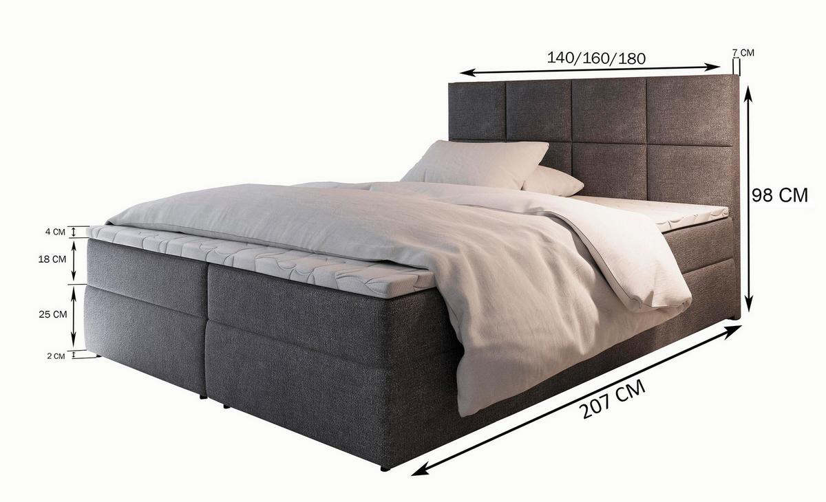 BOXBETT LENA 180x200 cm mit Matratze und Topper - Braun - Braun, Holz (180/200cm) - MASSENO