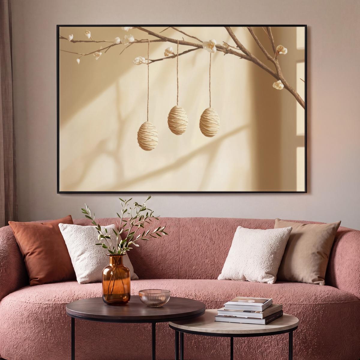 LEINWAND Bilder mit Rahmen - Beige - Osterkuchen - Eier - 150x100 - Beige, Textil (150/100cm) - MuchoWow