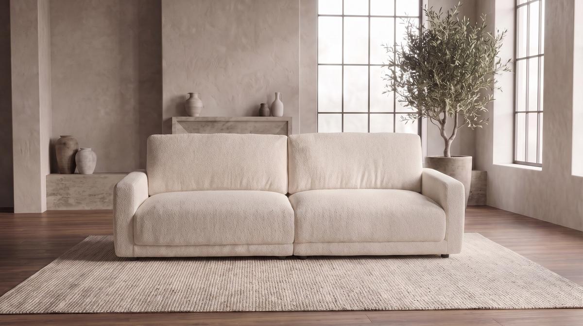 SOFA MARLIN Beige Bouclé - Beige/Schwarz, Kunststoff/Textil (262/80/100cm) - KAWOLA
