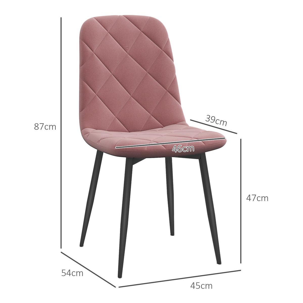 ESSZIMMERSTÜHLE 4er Set Küchenstuhl mit Rückenlehne, Samtoptik, Sessel Rosa - Rosa, Kunststoff (54/87/45cm) - HOMCOM
