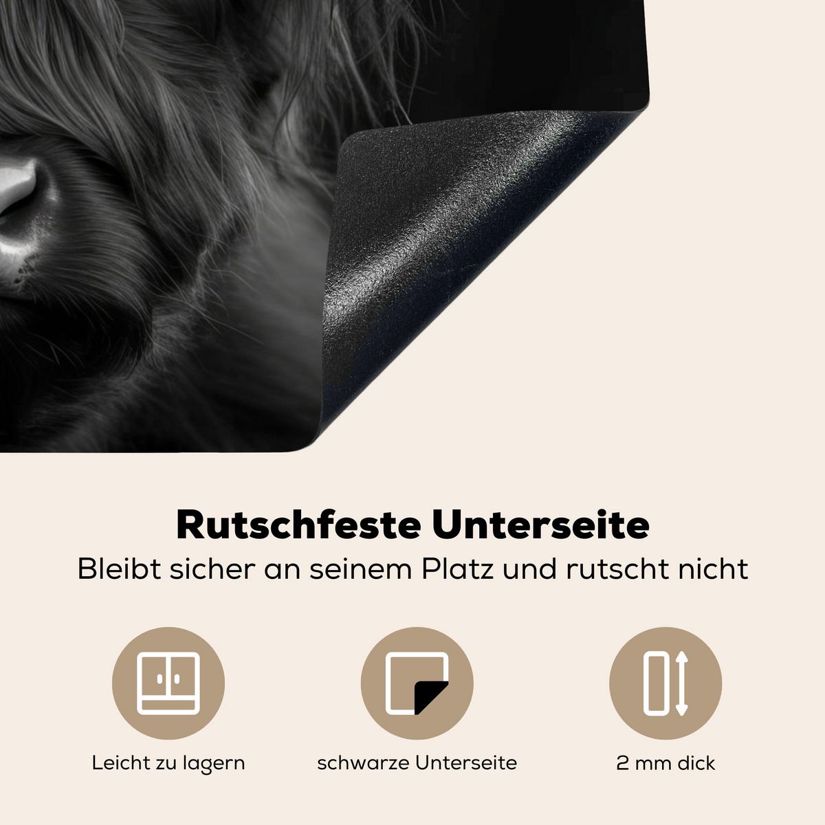 HERDABDECKPLATTE Scottish Highlander - Schwarz - Kalb - Kuh Induktionsmatte 71x52 cm - Schwarz, Kunststoff (71/52/0.2cm) - MuchoWow