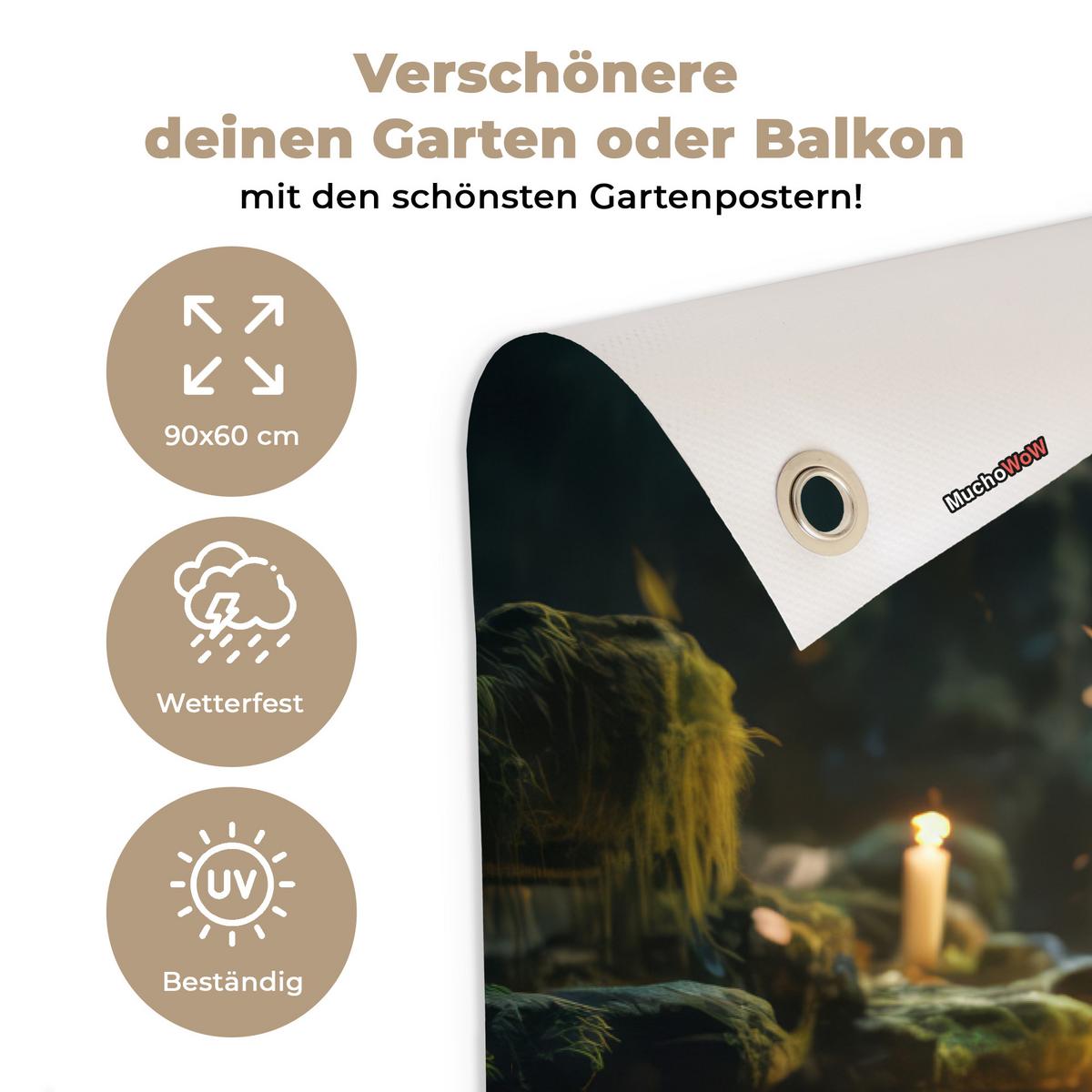GARTENPOSTER Buddha - Statue - Buddha - Zen - Kunst - Buddha Gartendeko 90x60 cm - Dunkelgrau, Kunststoff (90/60/0.2cm) - OnlyWow