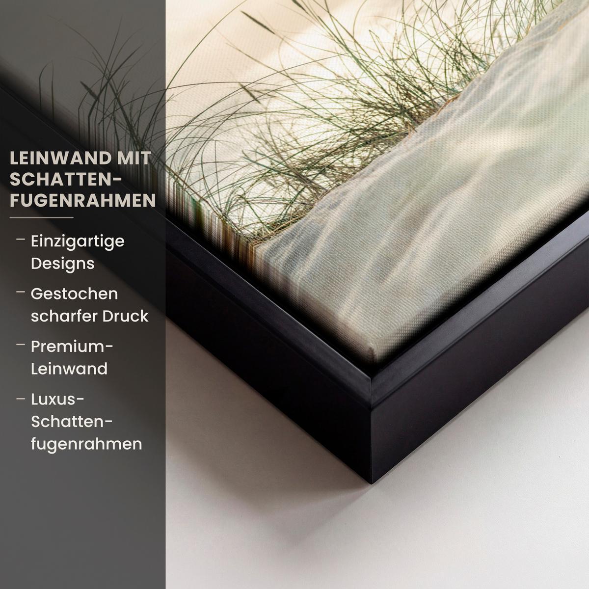 LEINWAND Bilder mit Rahmen - Dünen mit Strandhafer in der Sonne des Nationalparks Schleswig-Holsteinisches Wattenmeer - 30x20 - Creme, Textil (30/20cm) - MuchoWow