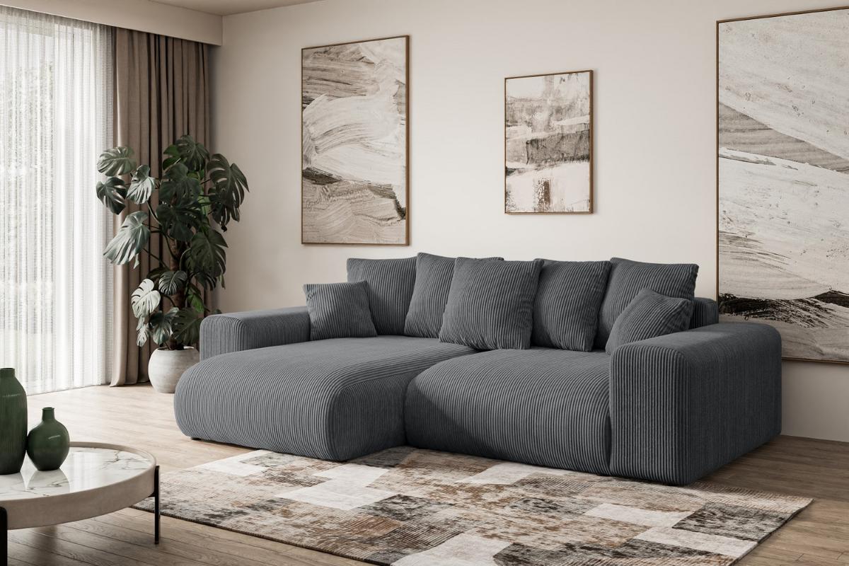 ECKSOFA Ottomane links ESKAR-L 266x176x72 Dunkelgrau Cord - Dunkelgrau/Schwarz, Holzwerkstoff/Kunststoff (266/176cm) - ALTDECOR