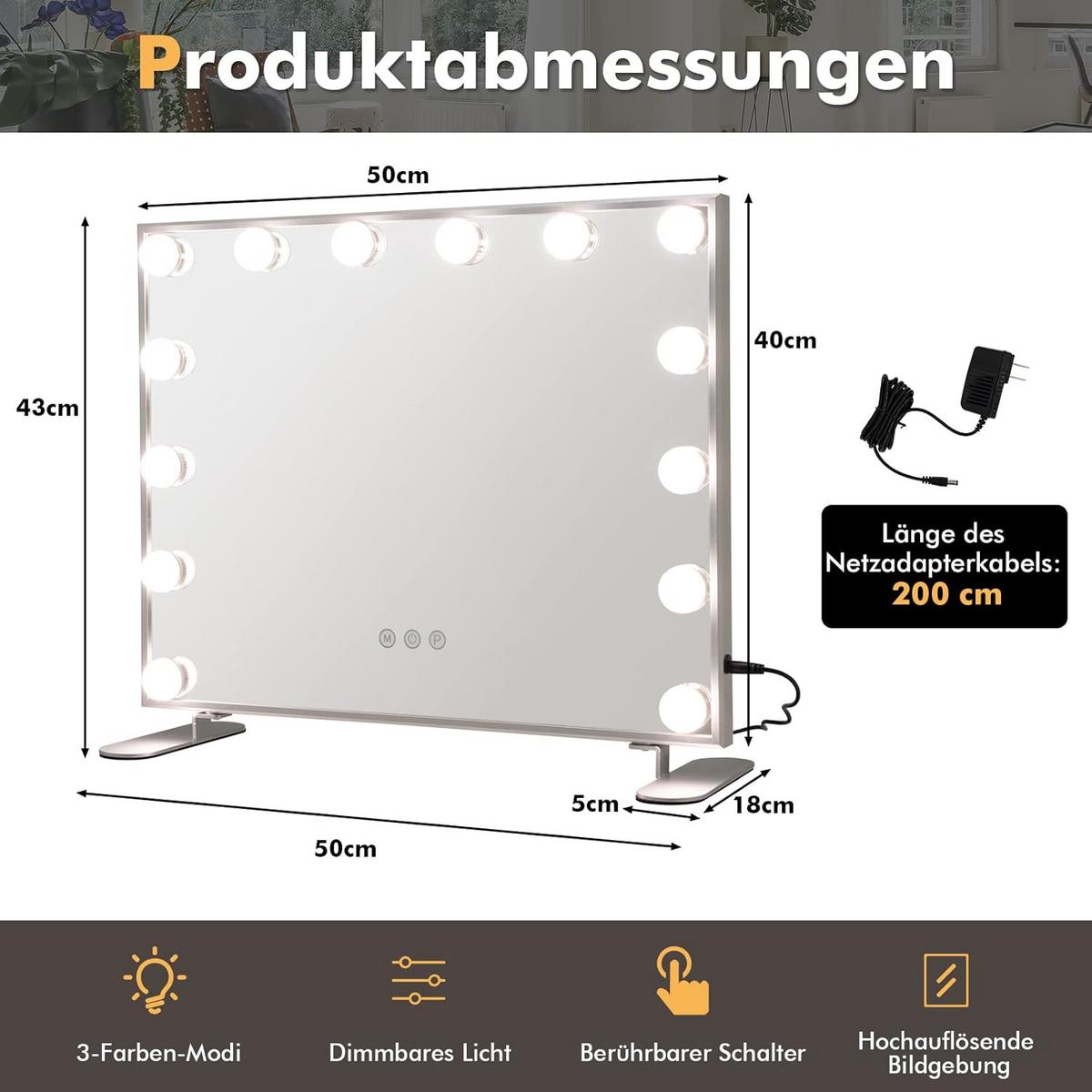 SPIEGEL Hollywood Silber - Silberfarben, Glas (50/43/18cm) - COSTWAY