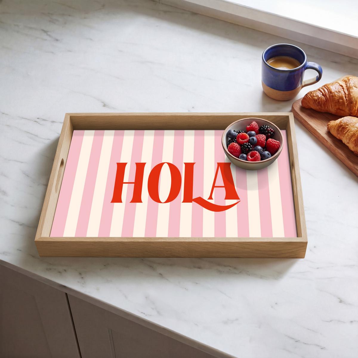 TABLETT Hola - Zitat - Streifen - Pastell - Rosa - Rot - Weiß 50x35 cm - Rosa, Holz (50/5/5cm) - OnlyWow