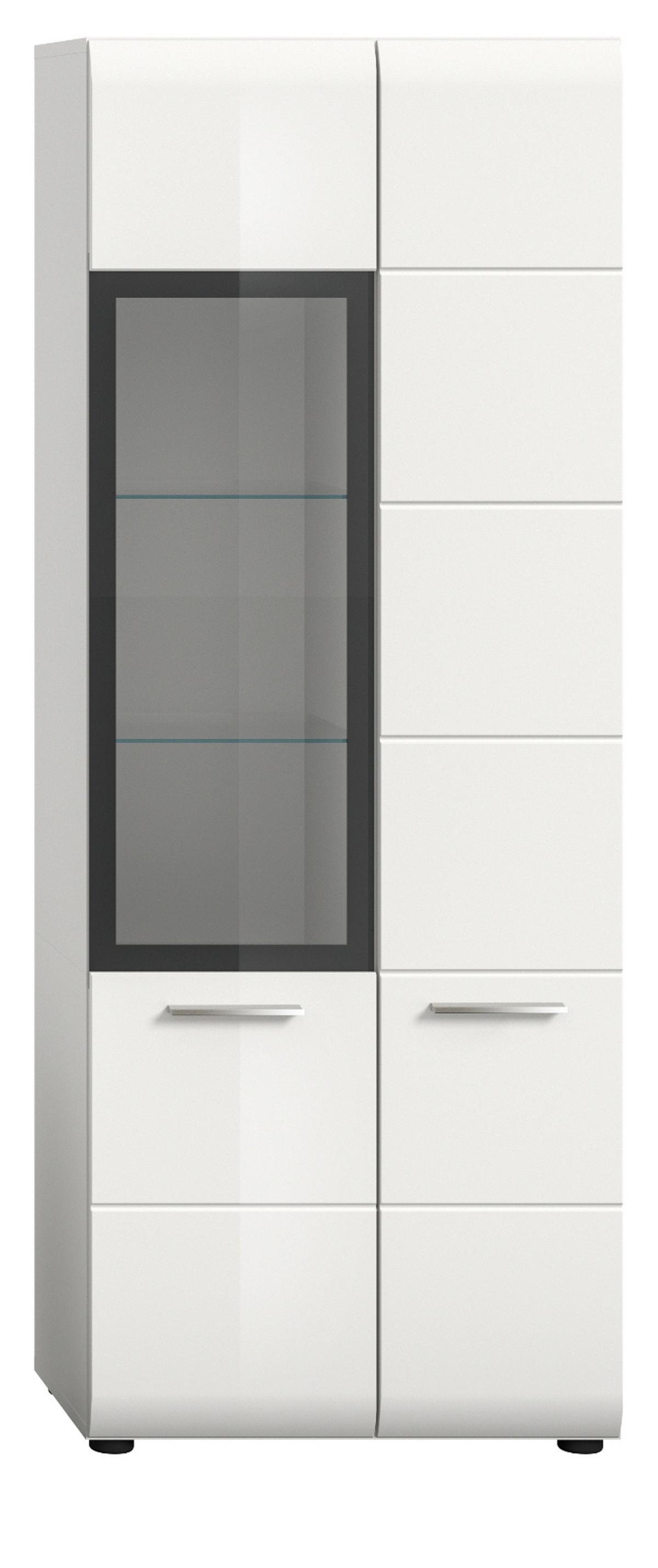 VITRINE weiß Hochglanz 60 x 160 cm, Vitrinenschrank mit 10 Fächern - Weiß Hochglanz/Silberfarben, Glas/Holzwerkstoff (60/160/34cm) - Inn.Furn