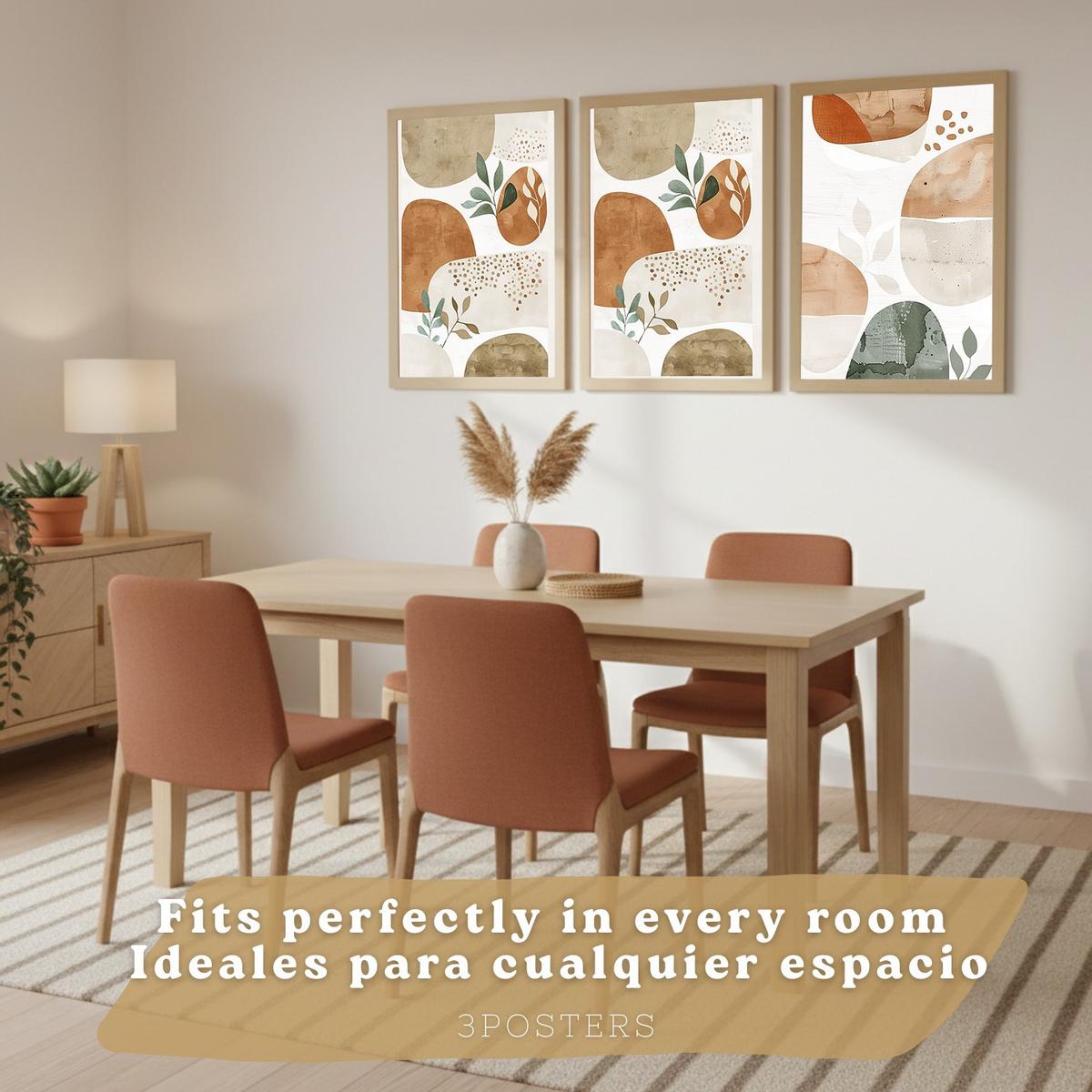 POSTER 3er Kunstdruck-Set Wandbilder Pflanzen Abstrakt Grün Braun modern Wohnzimmer Deko, Schlafzimmer, Küche, Badezimmer Rahmenlos A4 - Klar, Papier (29.7/1/21cm) - Nacnic
