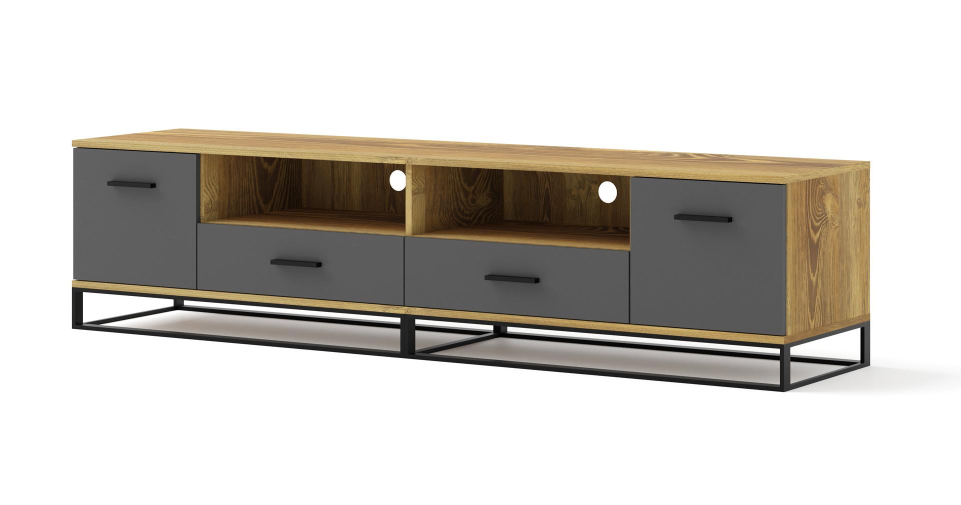 TV LOWBOARD Dunkle Eiche, Schwarz 190/45/42 - Schwarz, Holzwerkstoff (190/45/42cm) - RAUMHIRSCH FURNITURE