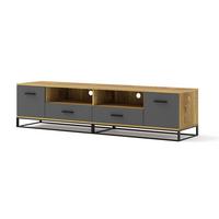 TV LOWBOARD Dunkle Eiche, Schwarz 190/45/42 - Schwarz, Holzwerkstoff (190/45/42cm) - RAUMHIRSCH FURNITURE