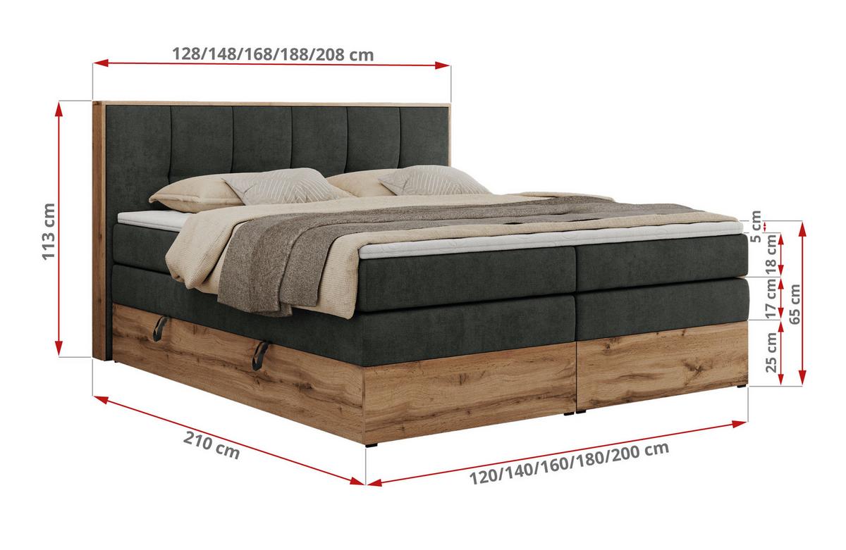 BOXSPRINGBETT ALBERO 1 KING 180/200 Dunkelgrau Strukture - H3 - Dunkelgrau, Holz/Textil (180/200cm) - MKS