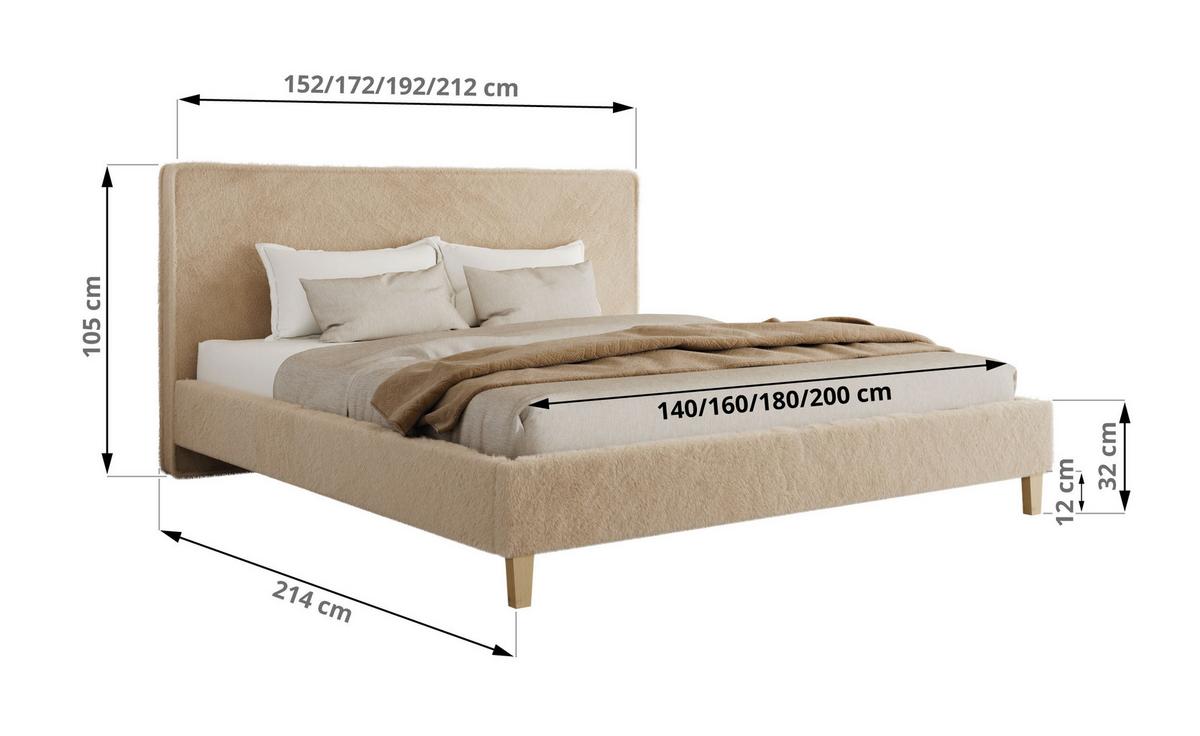 POLSTERBETT LUMARO CLASSIC 140/200 - Beige Plüsch - Matratze Pocket - Beige/Kernbuche, Holz/Textil (140/200cm) - MKS
