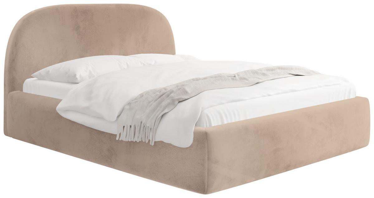 WFL GROUP POLSTERBETT Puro mit Bettkasten, Dunkelbeige Samt 140 x 200 ...