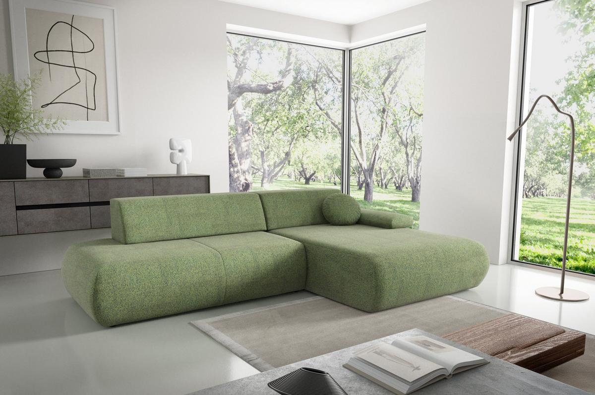 ECKSOFA DELTA R-S Grün Geflochtener Stoff mit Schlaffunktion - Grün, Holz (286/173.5cm) - MASSENO