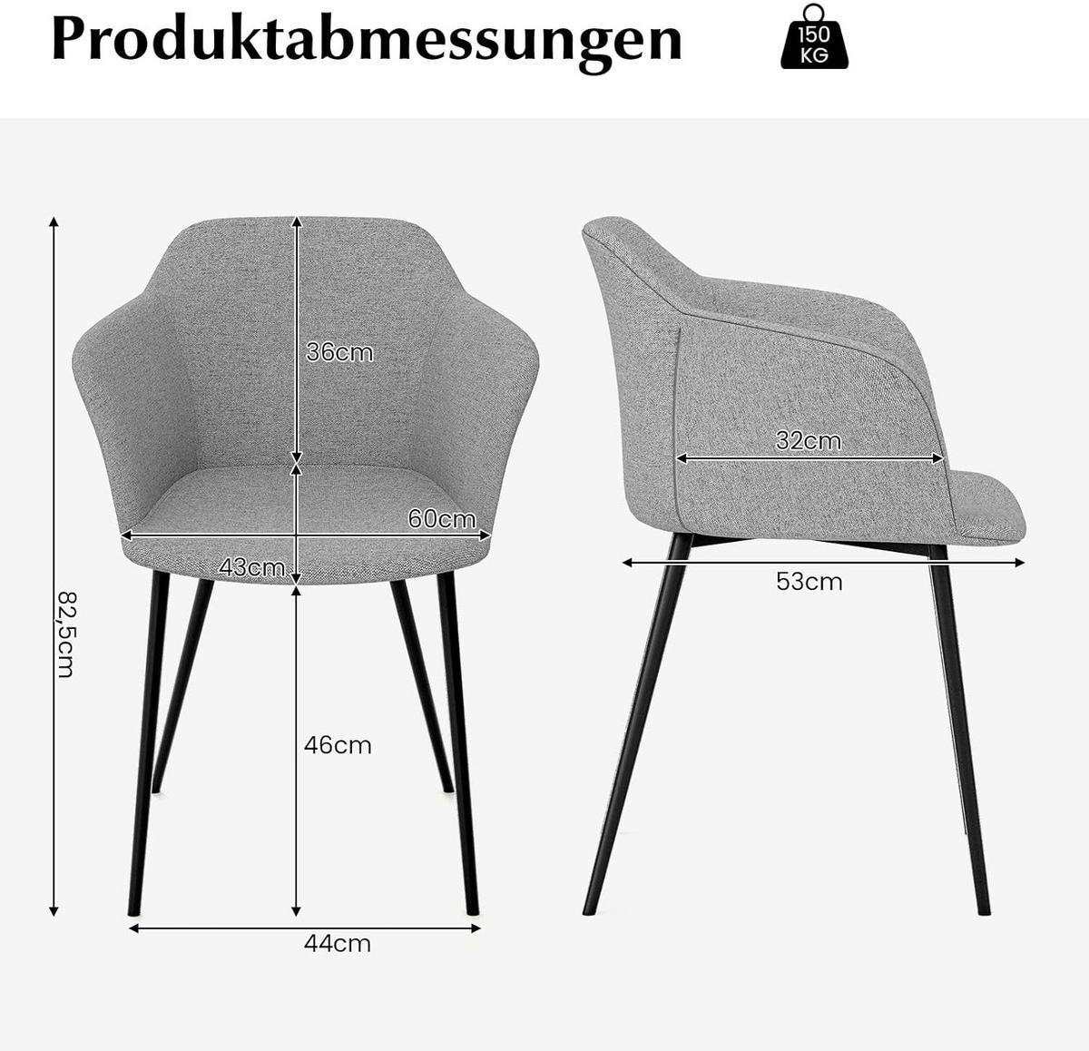ESSZIMMERSTÜHLE Hellgrau - Hellgrau, Metall (60/83/53cm) - COSTWAY