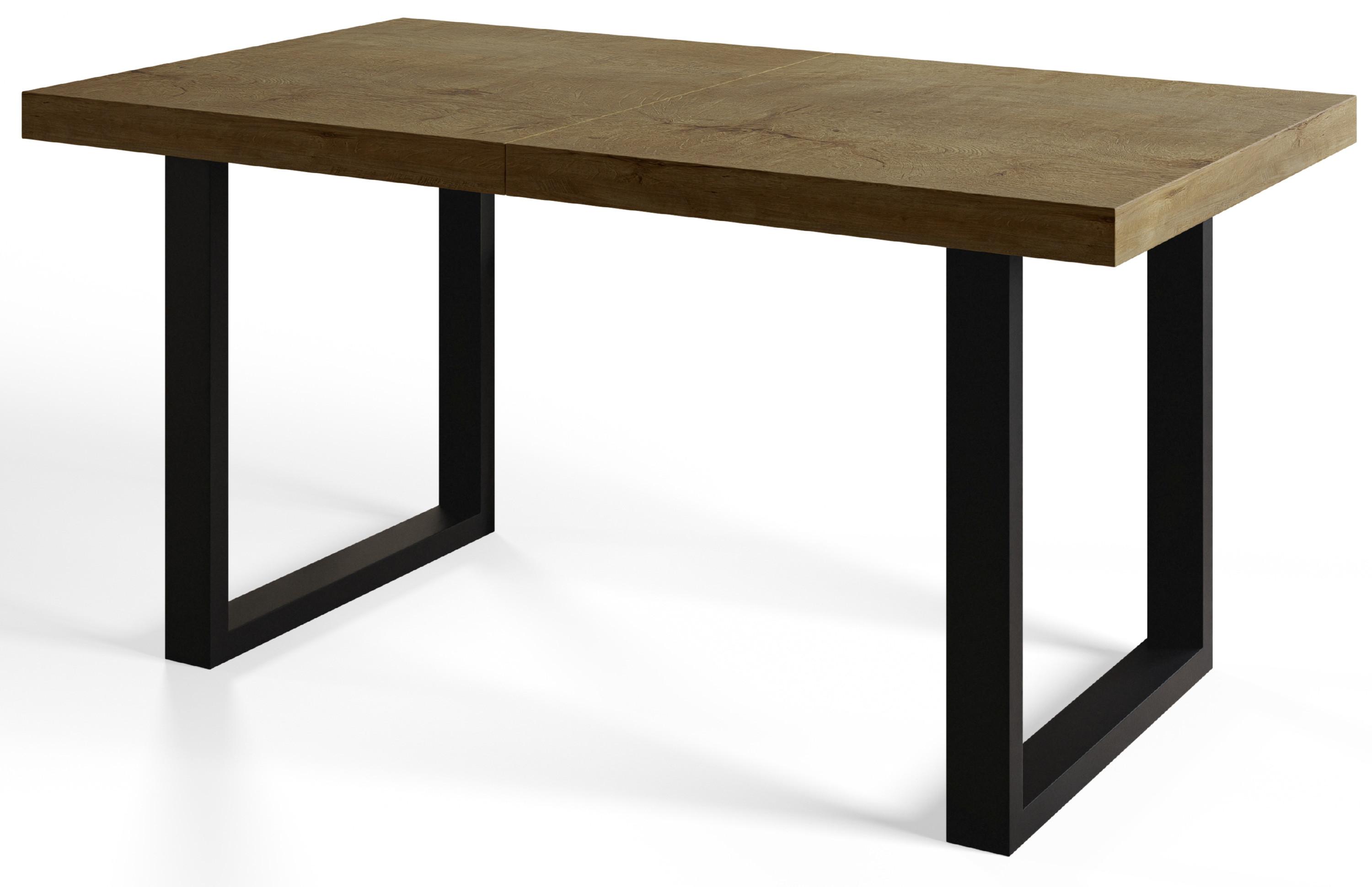 INDUSTRIELLER Esszimmertisch LOFT-U, ausziehbarer Tisch, Größe: 120-220X80X77 cm, Wohnzimmertisch Farbe: LEFKAS, mit Metallbeinen in Farbe Schwarz - Dunkelbraun/Schwarz, Holzwerkstoff (120/80/77cm) - Alpi-Möbel