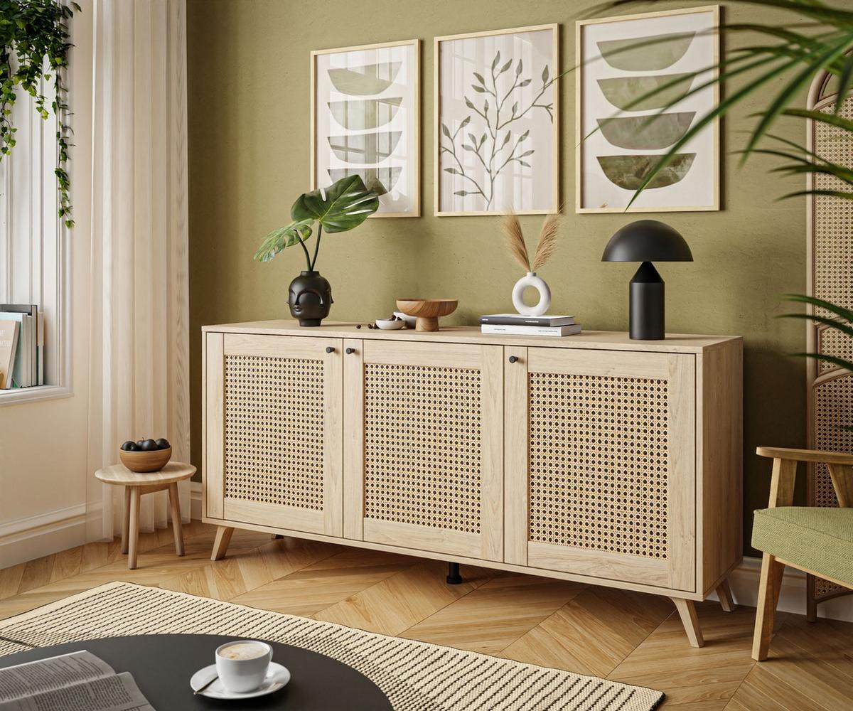 KOMMODE VIENNA 3D mit Wiener Geflechtimitation / Puccini Eiche - Eichefarben, Holzwerkstoff (154/72/40cm) - Lookway