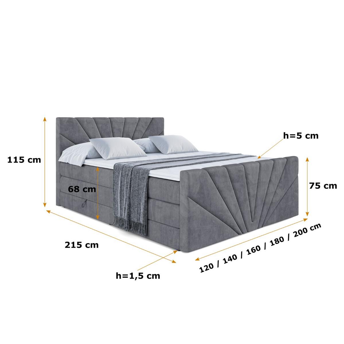 BOXSPRINGBETT MILTIO-Z KING - 120x200 - H3/H4 - Dunkelgrau - Dunkelgrau, Holzwerkstoff (120/200cm) - ALTDECOR