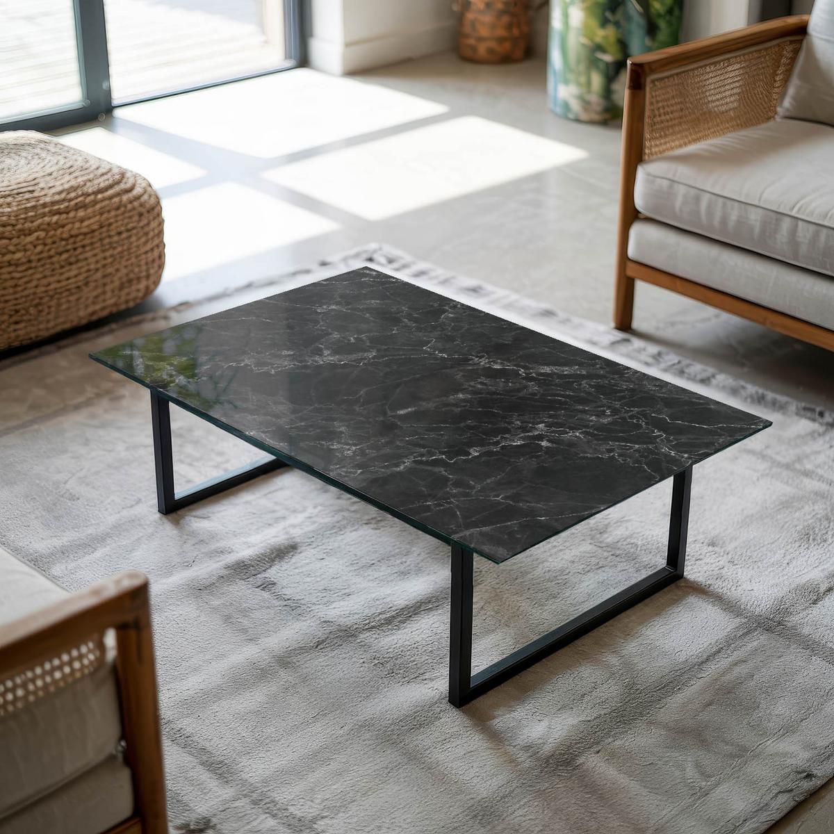 TISCHPLATTE 100x70 cm Marmormuster mit Adern - Schwarz, Glas (0.4/100/70cm) - TULUP