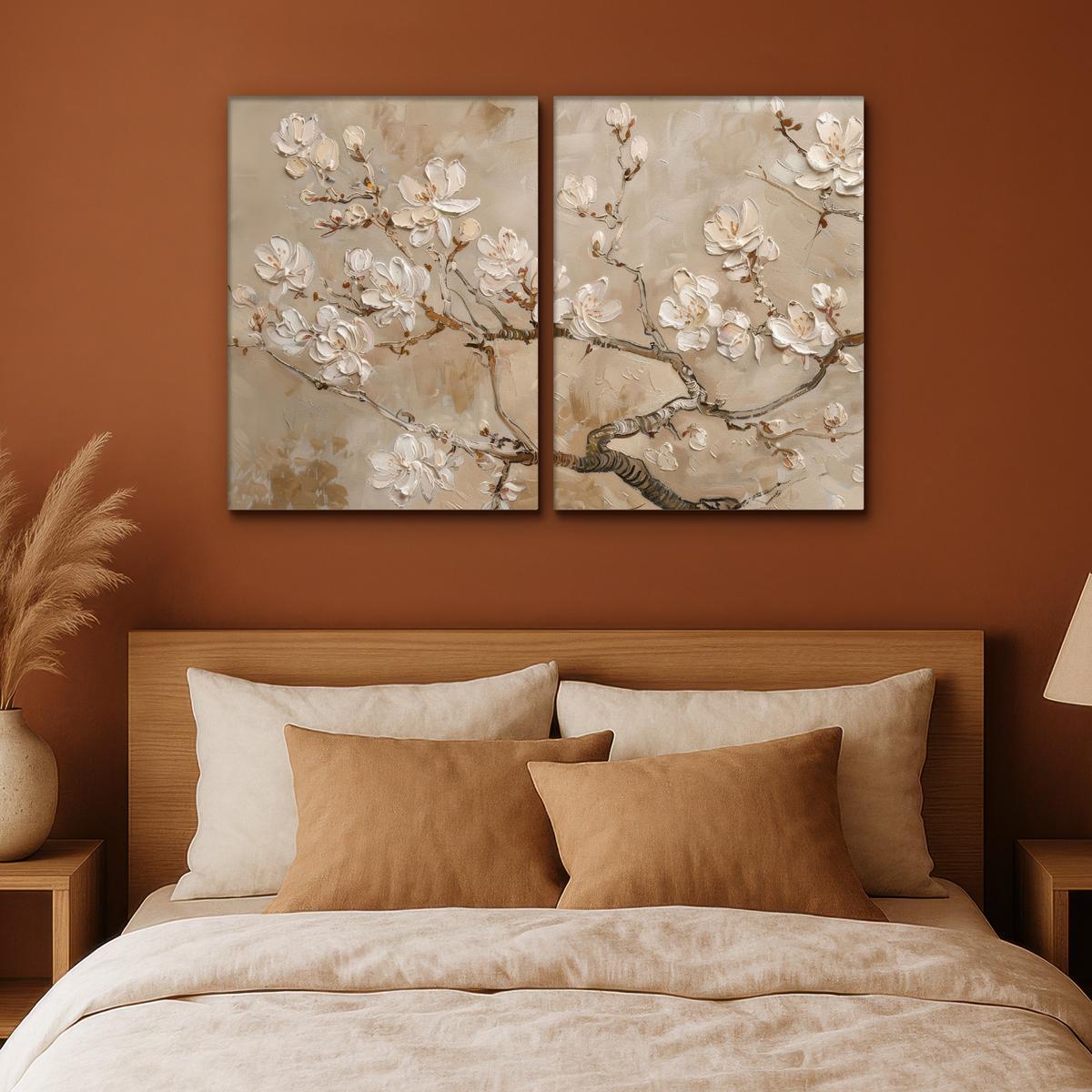LEINWANDBILD 2er Set Beige - Blüte - Modern 100x70 cm - Beige, Textil (100/70cm) - MuchoWow