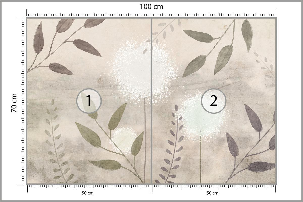 FOTOTAPETE Löwenzahn Blätter Retro 100x70 - Beige/Braun, Papier (100/70cm) - Muralo