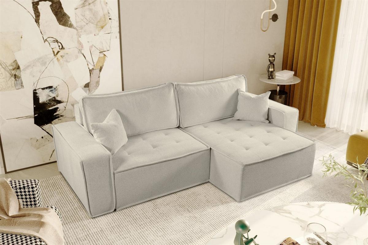 ECKSOFA Schlafsofa Flosi In Raven - Creme, Holzwerkstoff/Textil (248/140cm) - Fun Möbel