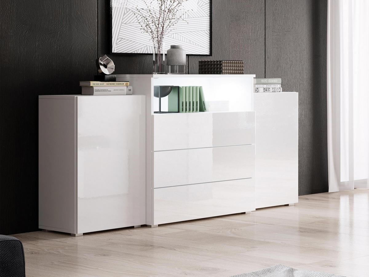 SIDEBOARD Urban III - Weiß Hochglanz/Alufarben, Holzwerkstoff/Kunststoff (150/81/39cm) - MIRJAN24