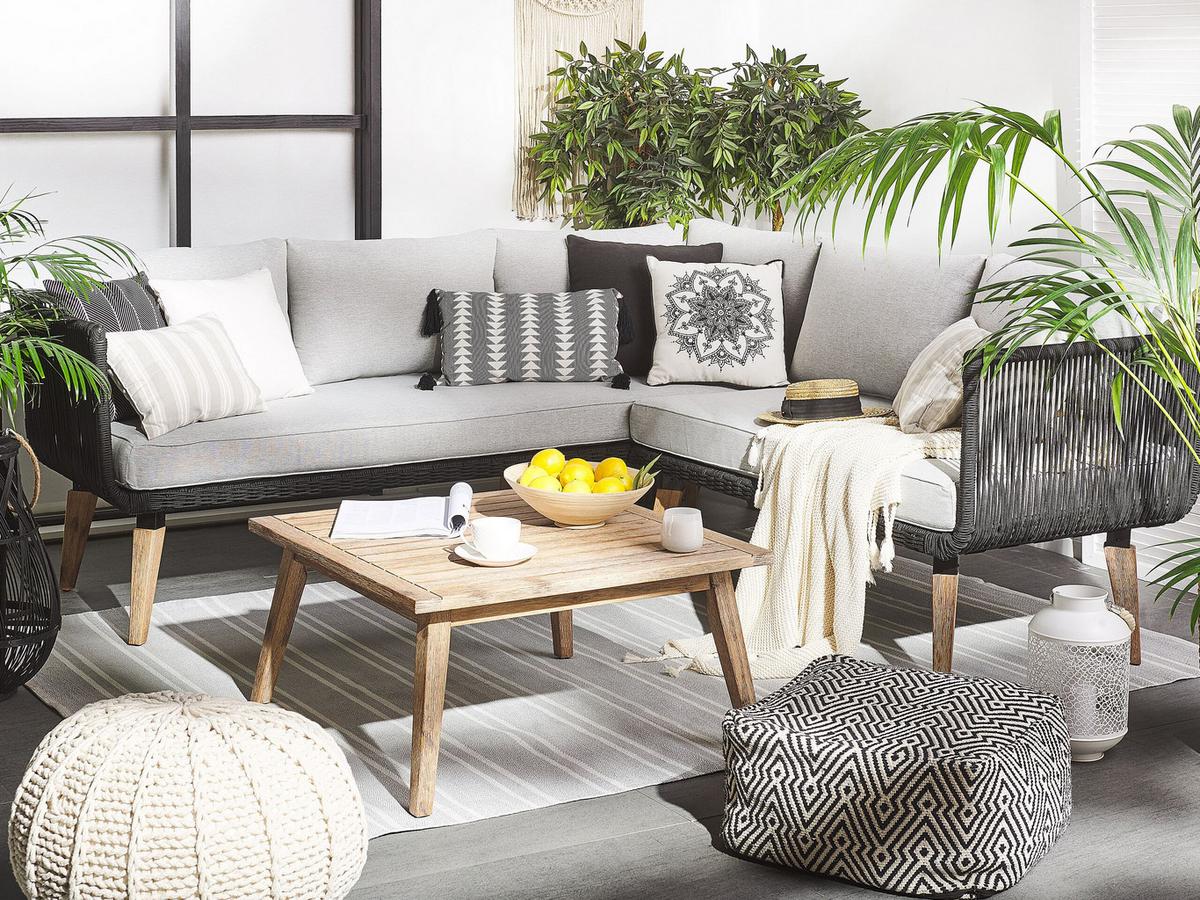 LOUNGE-SET 5-Sitzer Akazienholz Schwarz Alcamo - Schwarz, Holz - Beliani