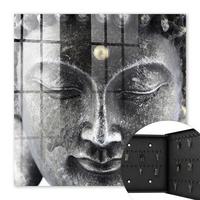 SCHLÜSSELBOX Schwarz 30x30 cm- Türöffnung nach rechts - Zen-Porträt - Grau, Metall (30/30/5cm) - TULUP