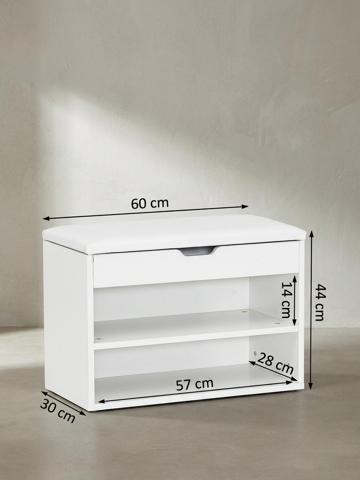 SCHUHBANK gepolstert mit Stauraum, Weiß 60x30x40 cm - Weiß, Holz/Textil (60/40/30cm) - KADIMA DESIGN