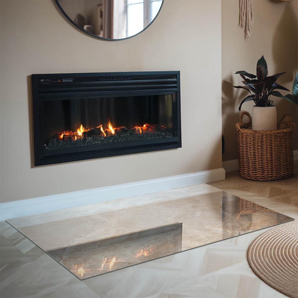 GLASPLATTE für Kamin 120x80 cm - Beige, Glas (120/80/0.4cm) - TULUP