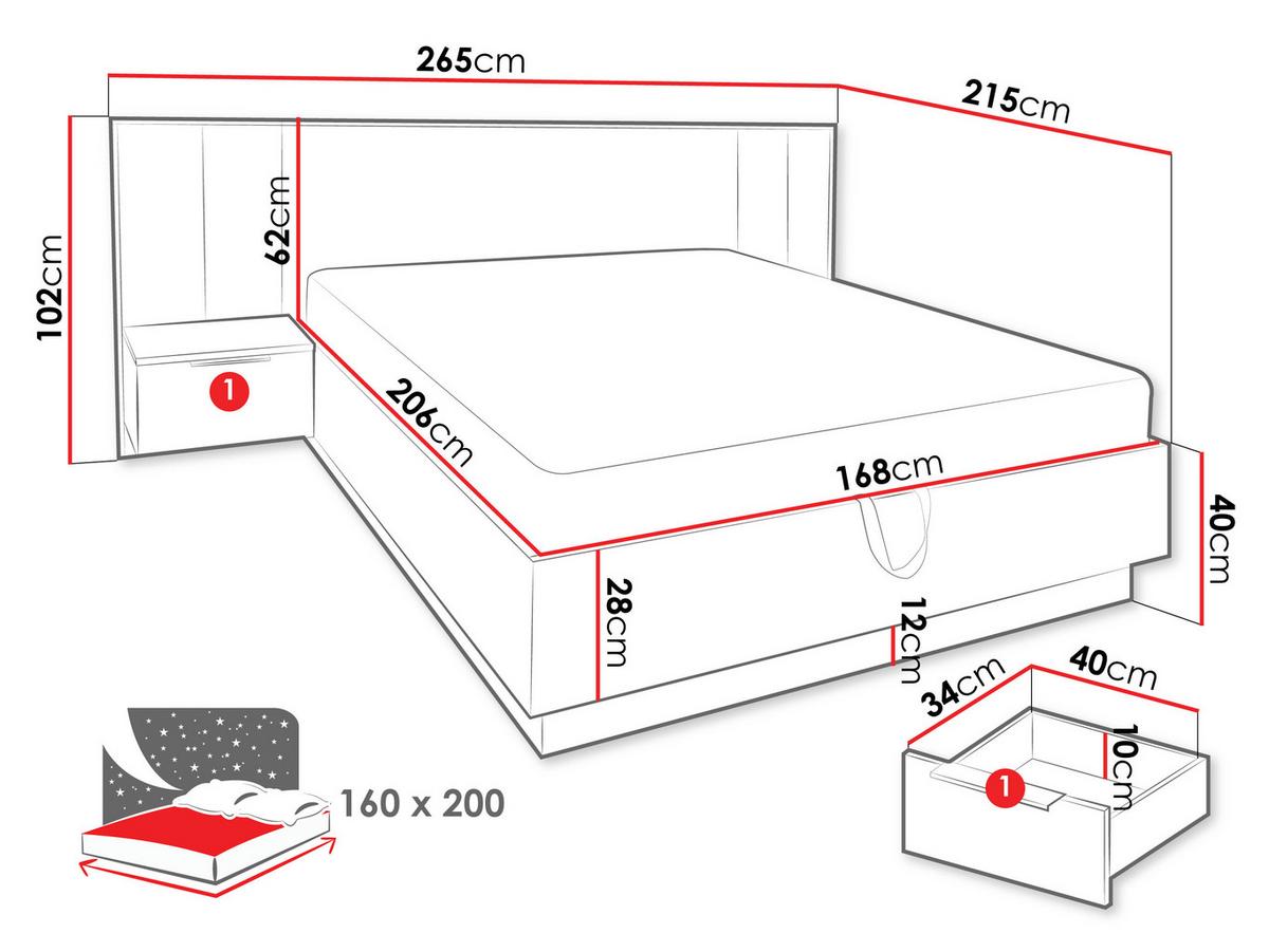 BETT Bali Lux - Eichefarben/Schwarz, Holzwerkstoff (160/200cm) - MIRJAN24