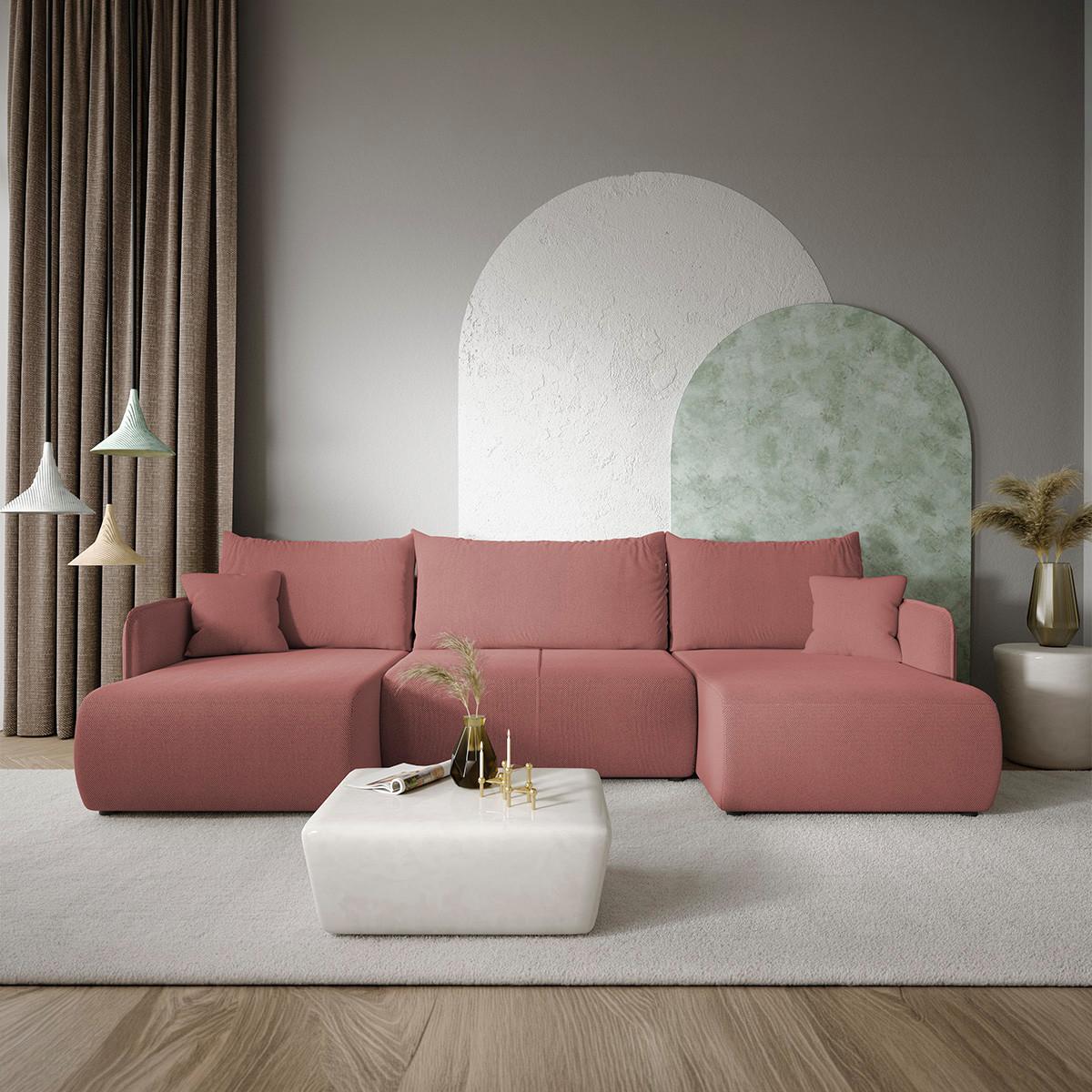 PANORAMASOFA Claudio 5 Sitzplätze Rose - Pink, Holz (290/86/148cm) - Petits-meubles