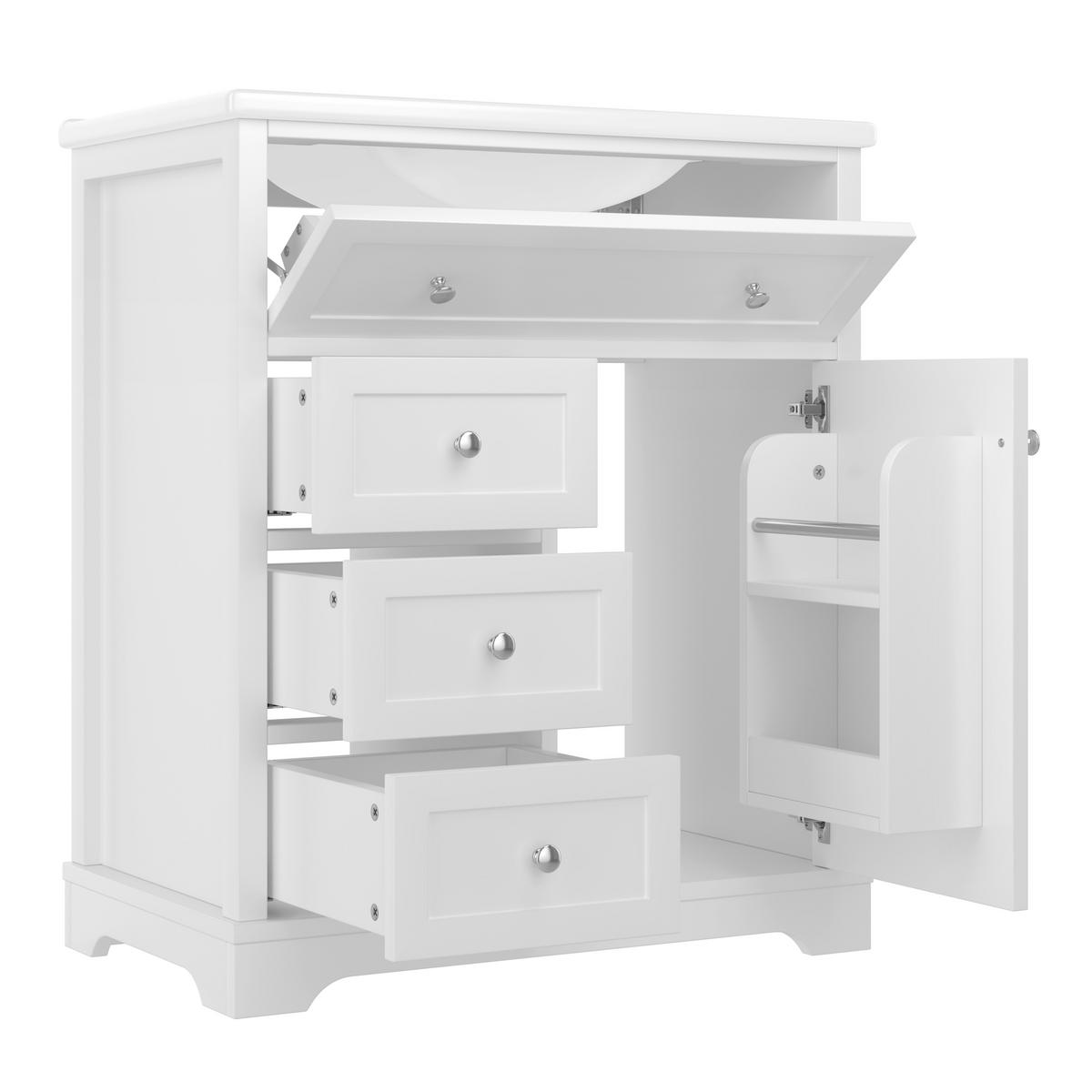 WASCHTISCH mit Unterschrank Weiß 76cm Standschrank mit Keramikbecken & 4 Schubladen - Weiß, Holzwerkstoff (76/87/46cm) - Urban Meuble