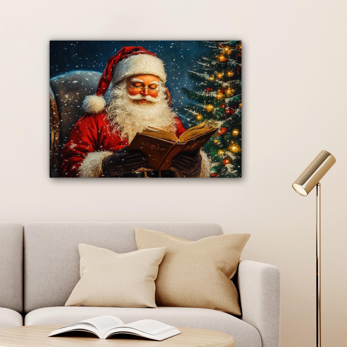 LEINWANDBILD Weihnachtsmann - Weihnachten - Winter - Weihnachtsbaum Wandbilder 80x60 cm - Bordeaux, Textil (80/60cm) - MuchoWow
