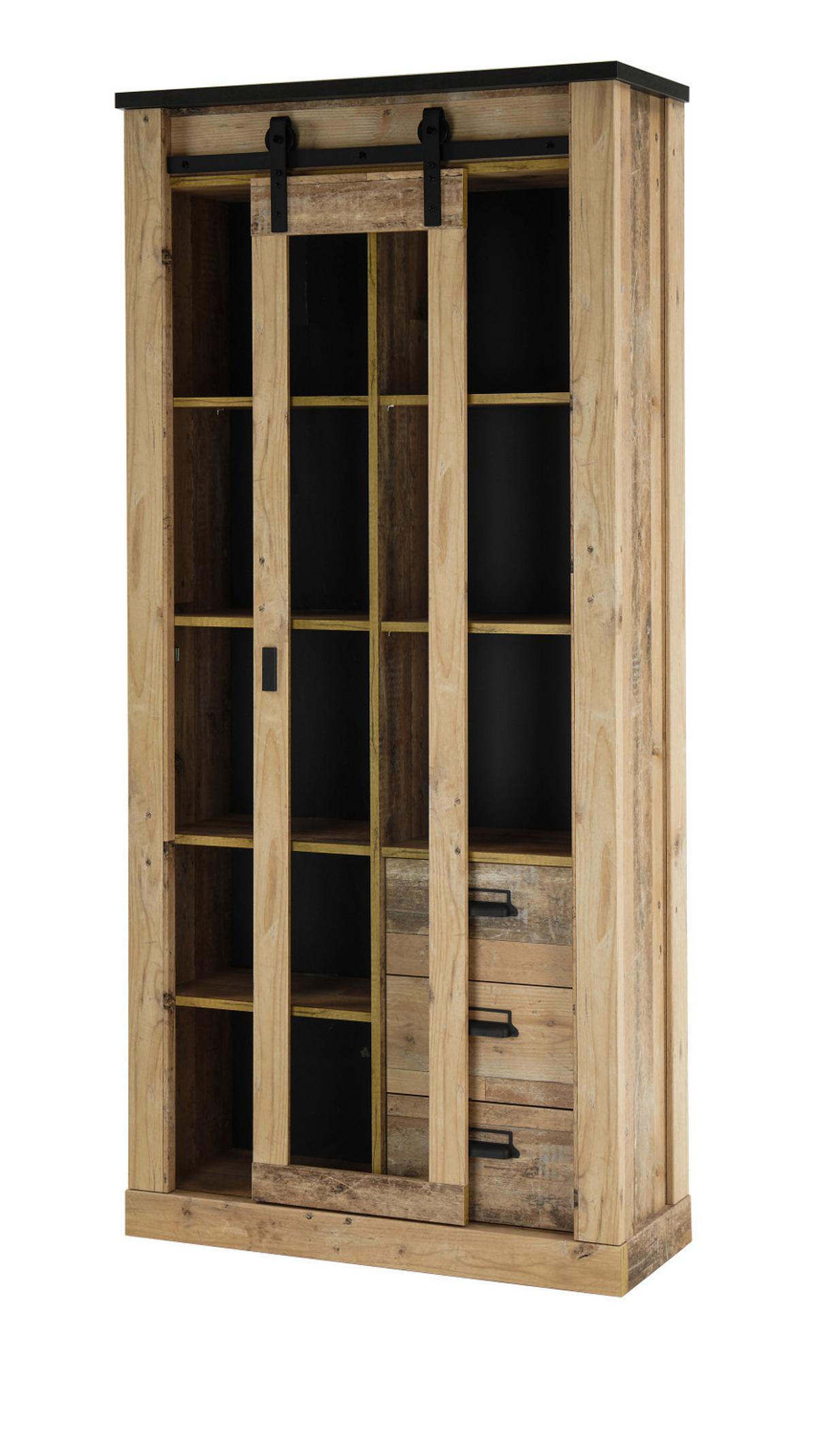 WOHNWAND Used Wood hell, anthrazit, Wohnkombination 3-teilig 314 x 201 cm - Eichefarben/Anthrazit, Holzwerkstoff/Metall (314/201/43cm) - Furn.Design