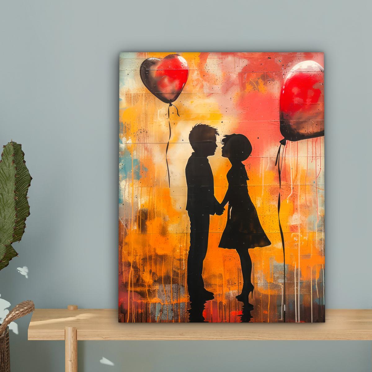 LEINWANDBILD Straßenkunst - Liebe - Graffiti - Kunst - Banksy Room Decor 30x40 cm - Orange, Textil (30/40cm) - MuchoWow