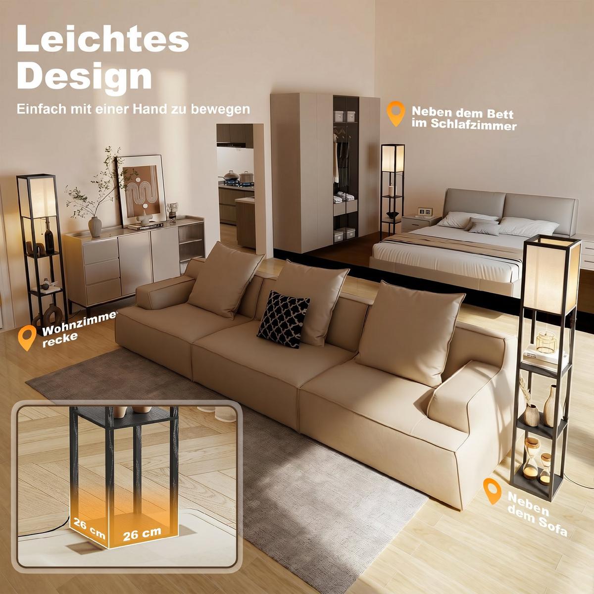 STEHLAMPE Acryl MDF Schwarz - Eichefarben, Holzwerkstoff (26/26/160cm) - HOMCOM