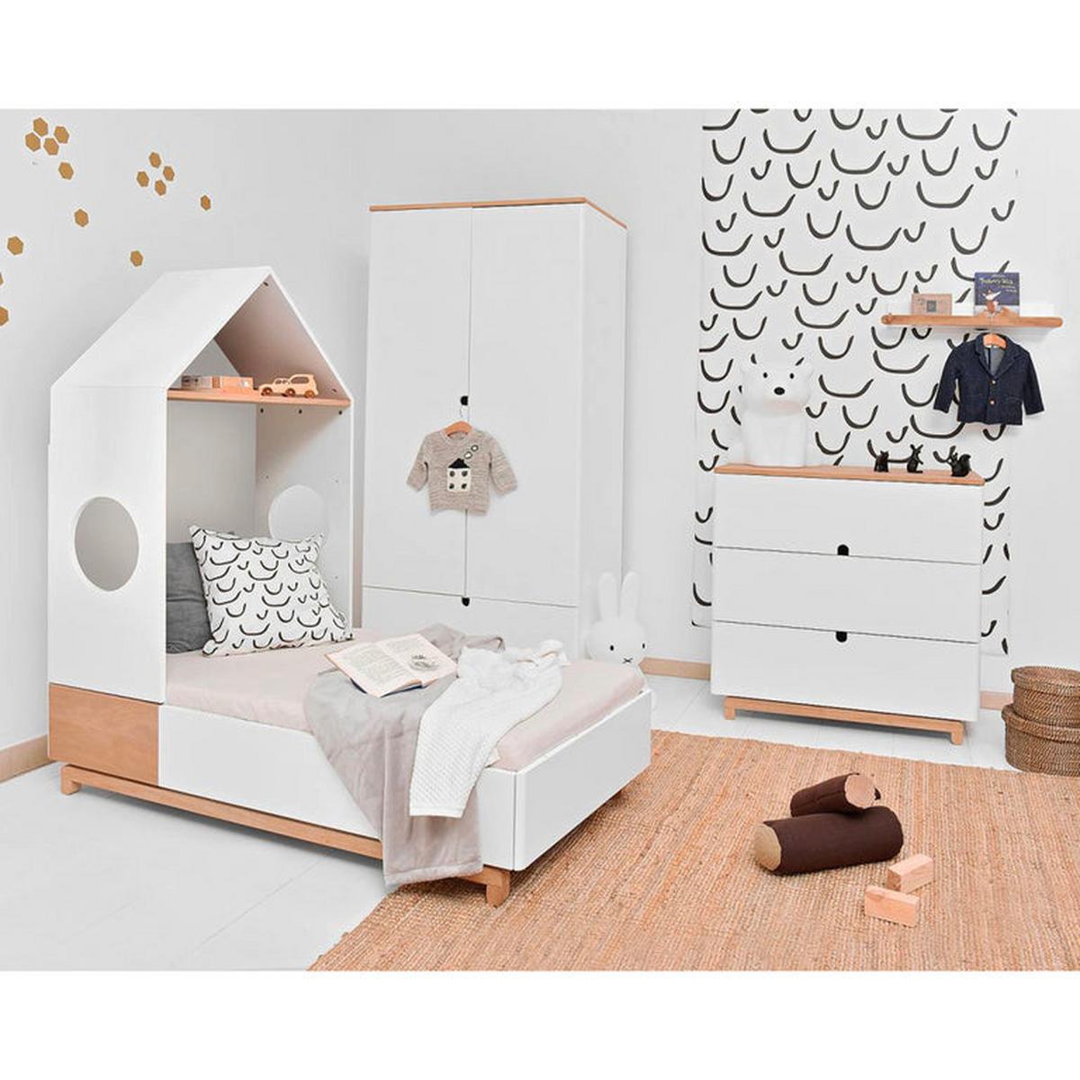 GITTERBETT 70/140 Nomi Weiß und Holz - Weiß, Holzwerkstoff (70/140cm) - Petits-meubles